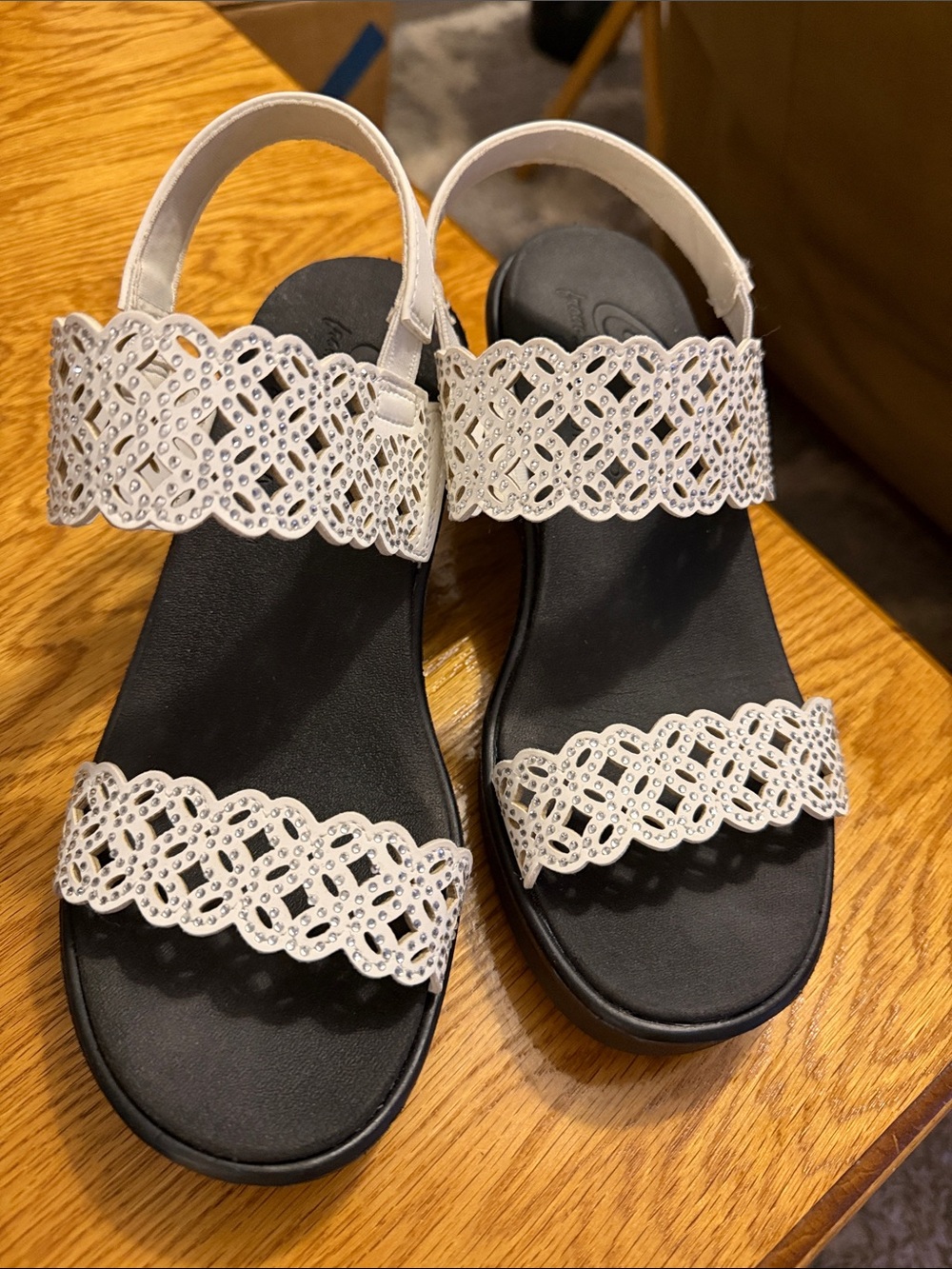 Skechers White Laser-Cut Double-Strap Slingback Sandals